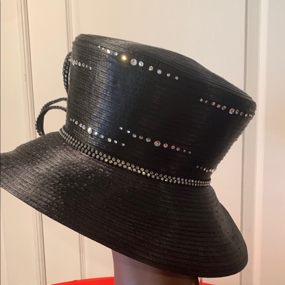 Elegant Black Hat with Rhinestone Accents